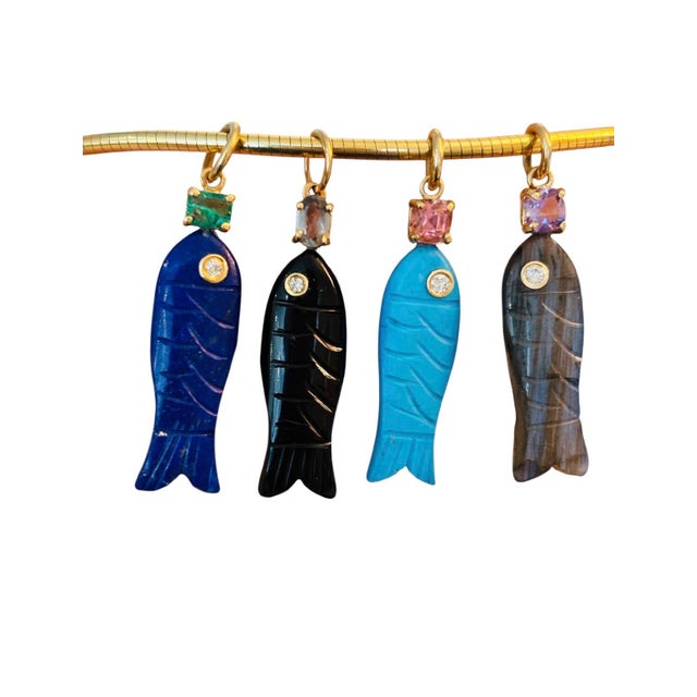 2020s Perfect Poisson Labradorite Pendant With Spinel, Diamond and 14k Gold For Sale - Image 5 of 6