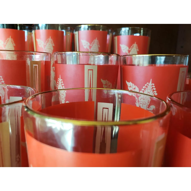 Culver Ltd. Culver Red & Gold Thai Goddess 22k Gold Red Highball Glasses – Set of 12 For Sale - Image 4 of 5