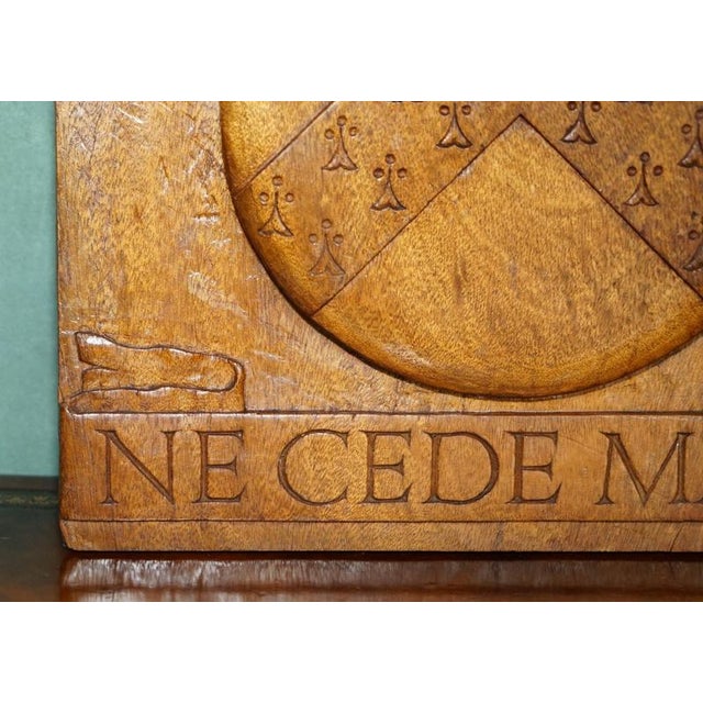 2000 - 2009 Large Antique Hand-Carved Oak Heraldic Coat of Arms Armorial Panel For Sale - Image 5 of 18