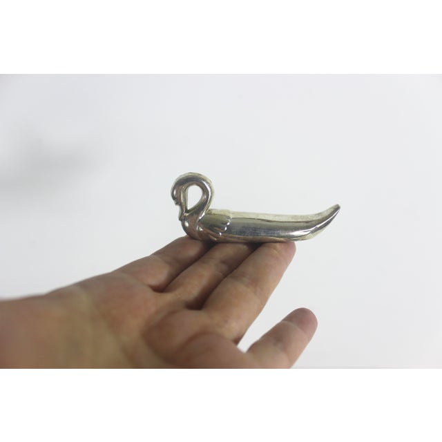 Set of 4 Silver Swan Knife Rests, Chopstick Holders, Silver Plated Vintage French Bird, Duck, Paint Brush or Spoon Rest, Japanese For Sale - Image 4 of 6