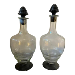 1930s Napoleone Martinuzzi Style Set of Two Art Deco Murano Glass Bottles