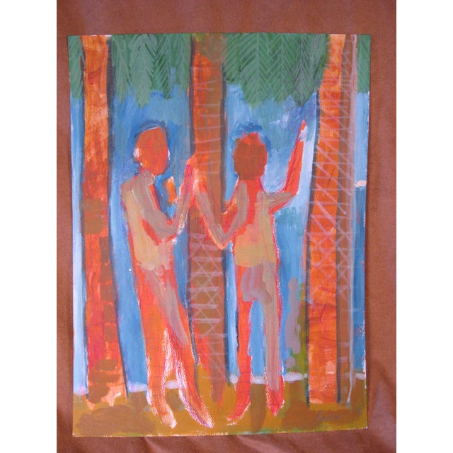Plastic "Men With Date Palms" Original Modern Figurative Fauvist Acrylic Painting by Auker For Sale - Image 7 of 7