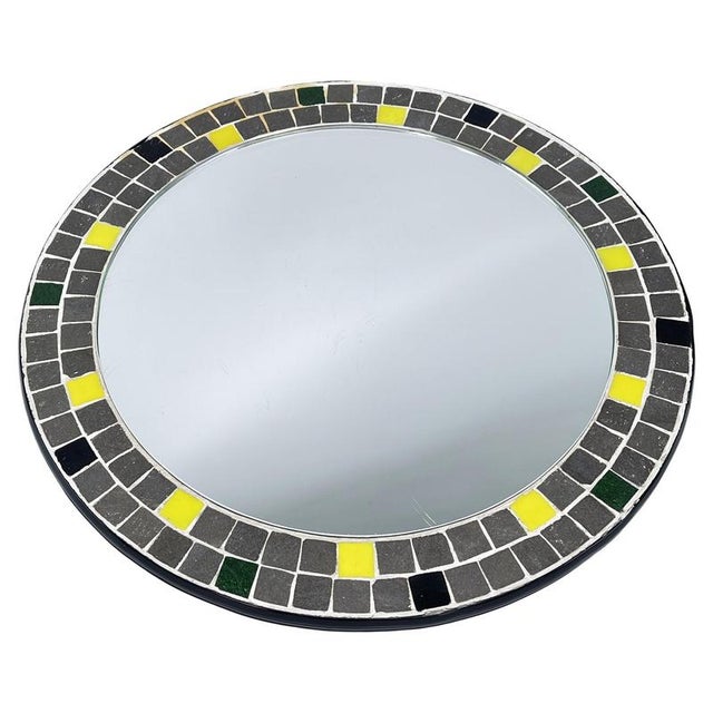 Glass Mid-Century Round Mosaic Wall Mirror, 1970s For Sale - Image 7 of 7