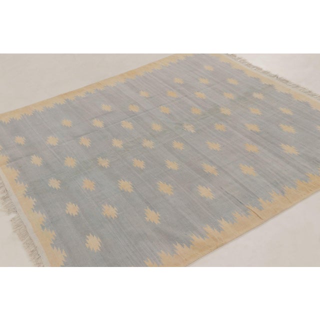 1960s Vintage Dhurrie Rug in Blue With Geometric Pattern in Blue With Beige-Brownfrom Rug & Kilim For Sale - Image 5 of 10