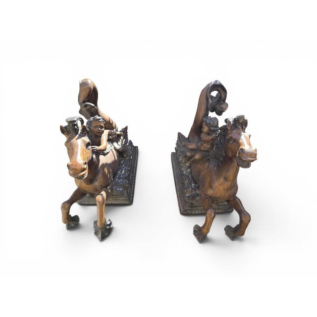 1950s Mythological Sculptures Depicting Putti Riding Seahorses, 1950, Bronze, Set of 2 For Sale - Image 5 of 11