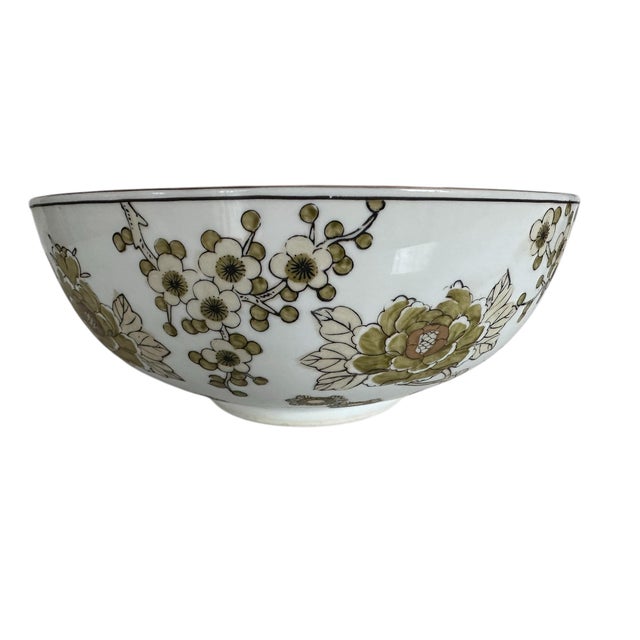 Ceramic 1960s Gold-Imari Green and White Birds of Paradise Center Bowl For Sale - Image 7 of 7