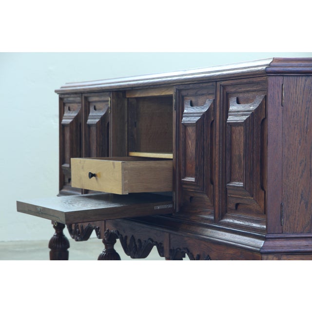 Large Vintage Brutalist Danish Dark Stained Oak Sideboard, 1940s For Sale - Image 6 of 18
