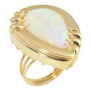 1970s Large Opal Yellow Gold Cocktail Statement Ring size 6