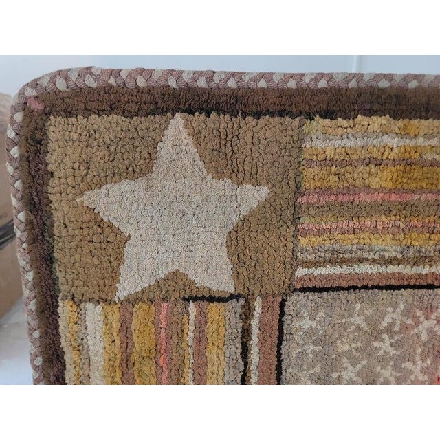 Brown 19th C American Flag and Stars Hand Hooked Rug For Sale - Image 8 of 9