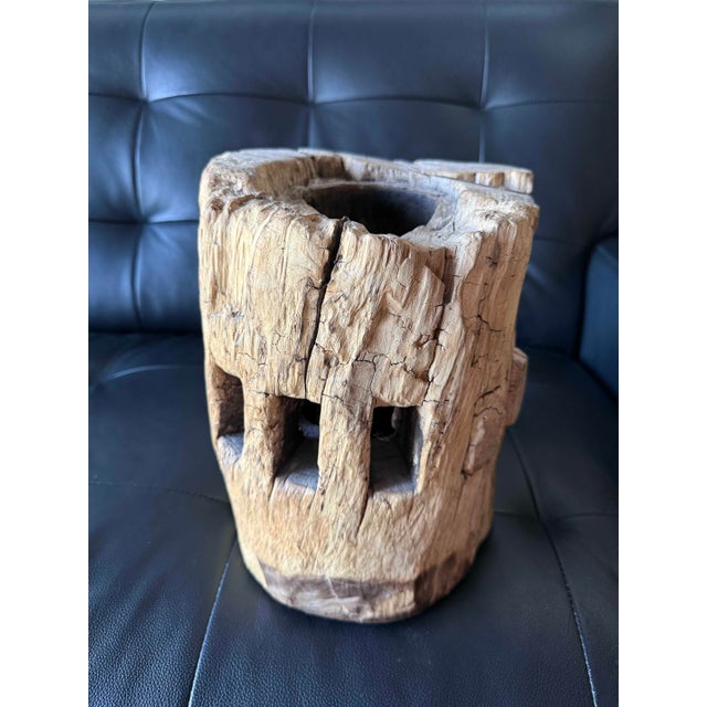 Carved Wooden Wheel Hub: Primitive Architectural Salvage For Sale - Image 4 of 5