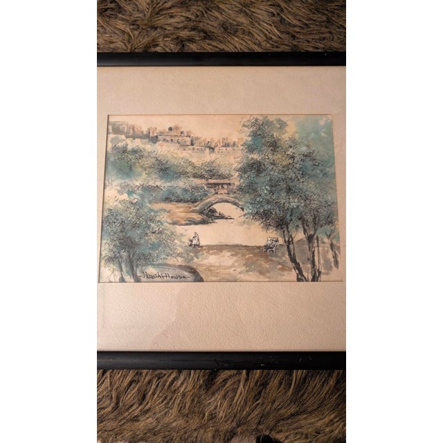 Mid 20th Century Hiroshi Honda Ink and Watercolor Landscape, Signed, Framed For Sale - Image 9 of 9