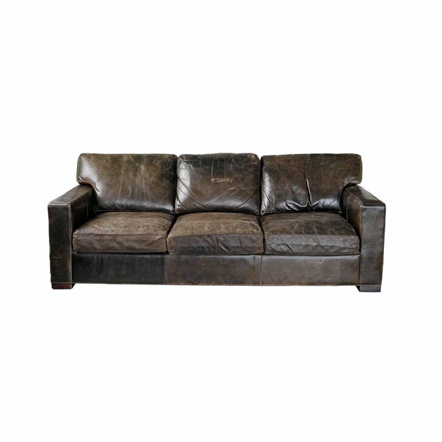 Wood Crate and Barrel Leather Sleeper Sofa For Sale - Image 7 of 12