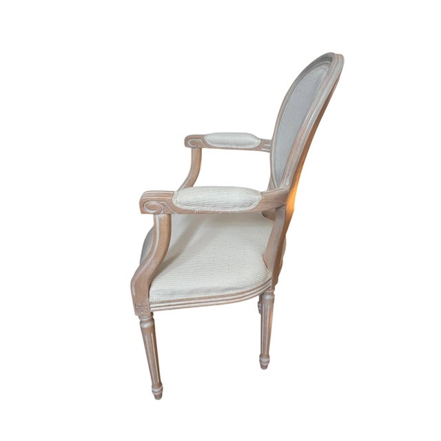 Late 20th Century Louis XVI French Fauteuil Cream Armed Side Chair For Sale - Image 4 of 12