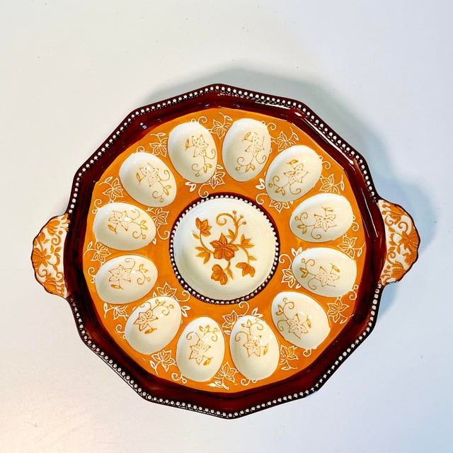 1980s Vintage Boho Chic Arts & Crafts Rustic European Deviled Egg Serving Plate, Easter. For Sale - Image 10 of 14