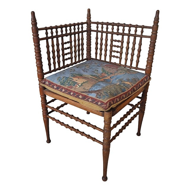 Antique Victorian Bobbin Turned Needle Corner Chair For Sale
