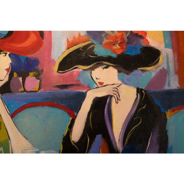 Figurative Ladies in a French Cafe, Original Oil Painting For Sale - Image 3 of 3