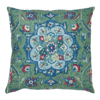 Schumacher Jahanara Carpet Pillow in Jade For Sale