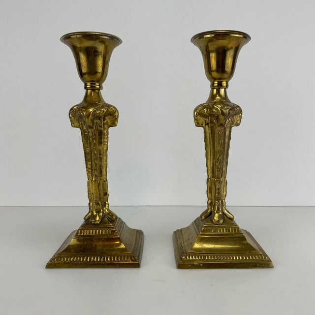 Hollywood Regency 1960s Brass Ram Head Candlesticks - a Pair For Sale - Image 3 of 9