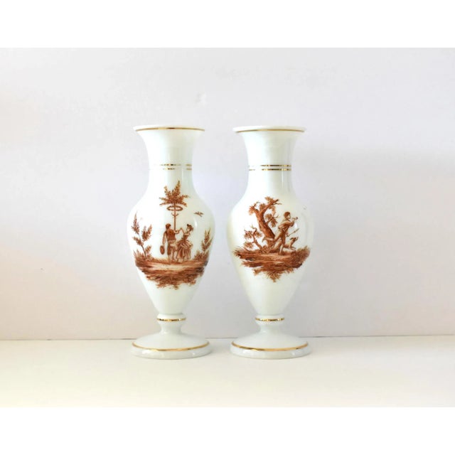 19th-Century Antique French Sepia Grisaille White Opaline Glass Baluster Vases - a Pair For Sale - Image 12 of 13