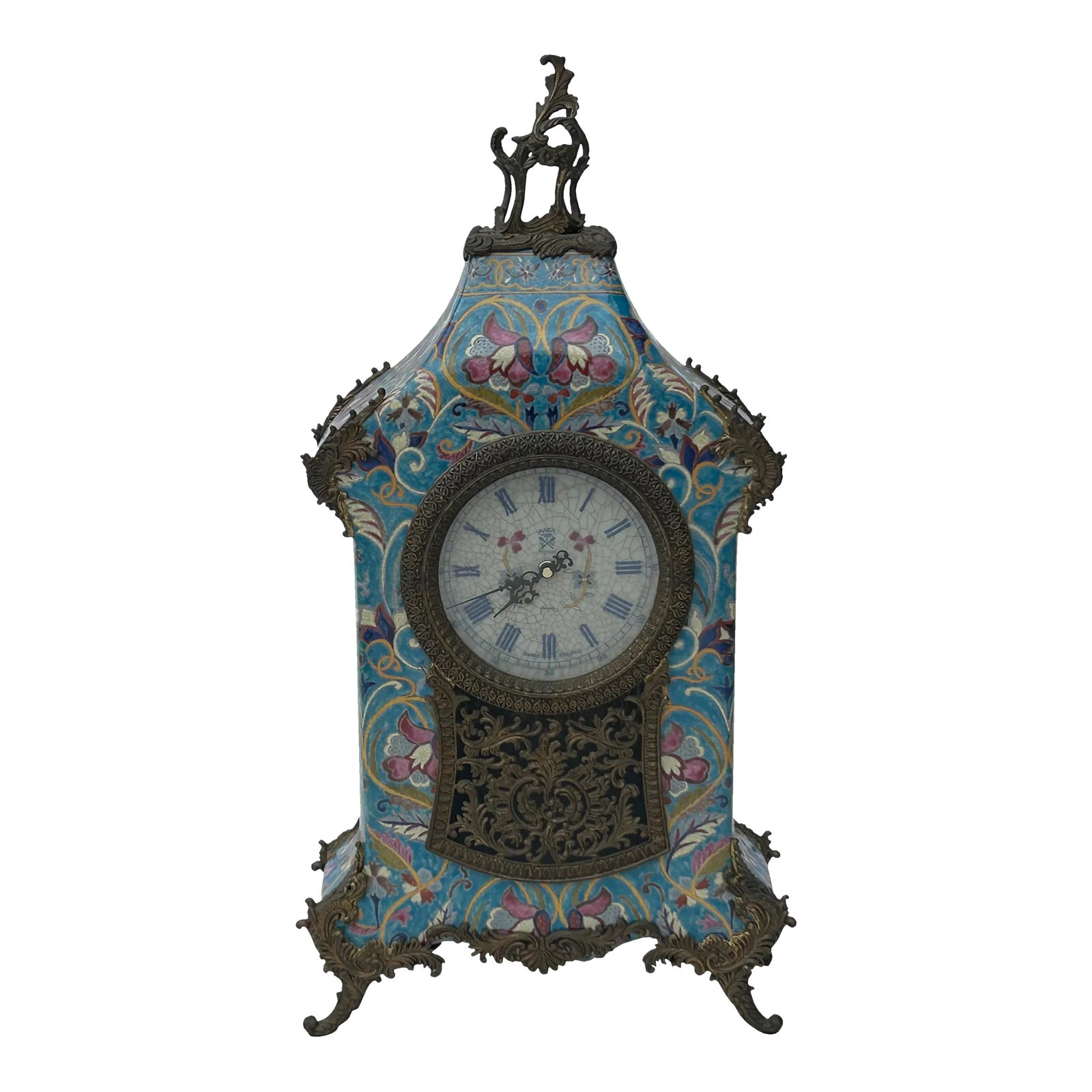 Vintage Chinese Turquoise Ceramic Metal Frame Western Clock Display ...