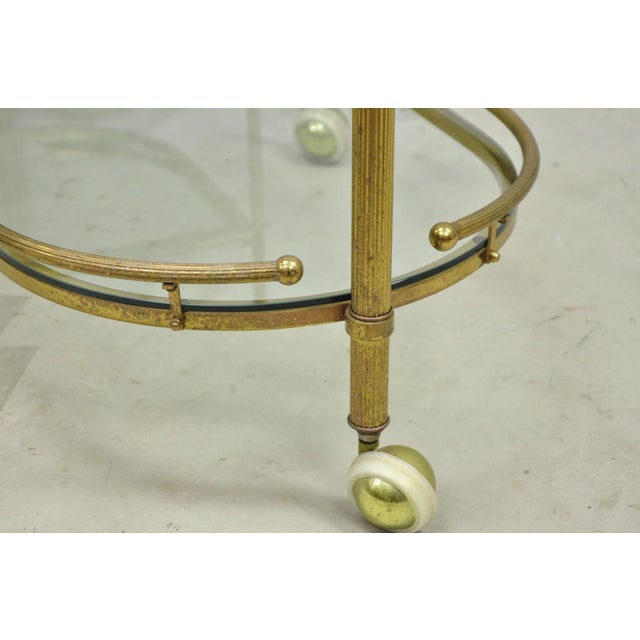 Vintage Mid Century Modern Brass 3 Tier Oval Frame Rolling Bar Cart Server Table For Sale - Image 10 of 15