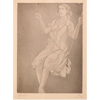 Giacomo Manzú, Italian Monochrome Woman on Swing Giacomo Manzù, c. 20th century For Sale