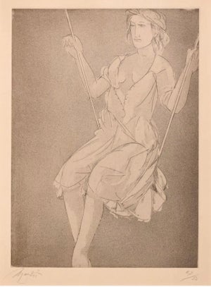 Giacomo Manzú, Italian Monochrome Woman on Swing Giacomo Manzù, c. 20th century