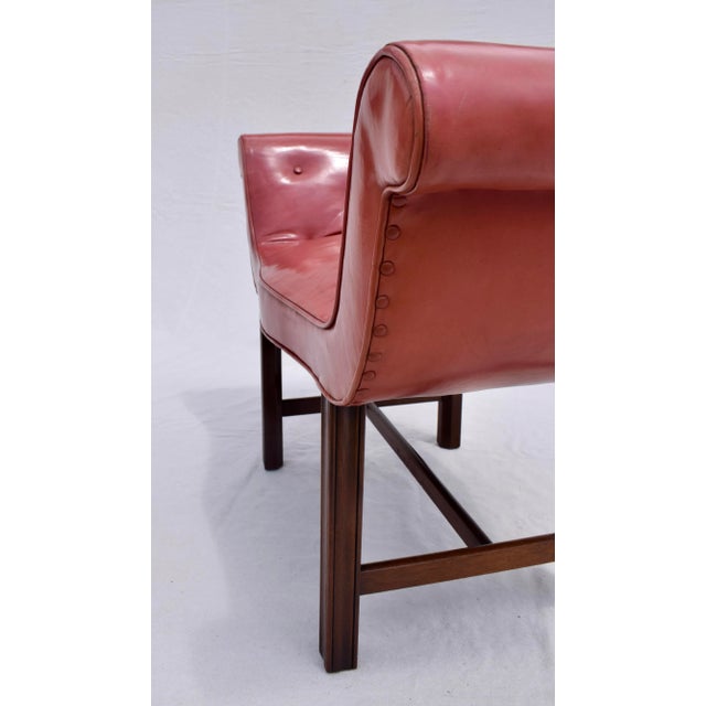 Brick Red Antique Chippendale Window Benches, Mahogany & Leather, England, 1940s For Sale - Image 8 of 13