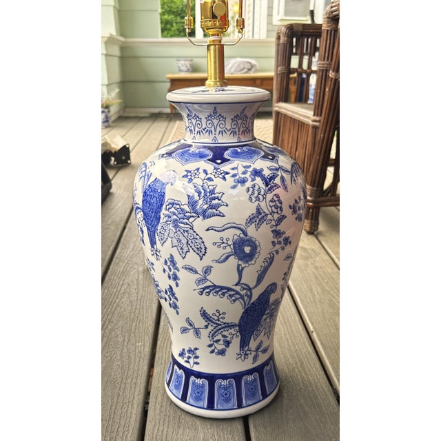 Ceramic Blue & White Ginger Jar Lamp - 32" For Sale - Image 7 of 8