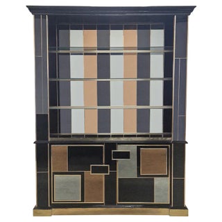 Illuminated Mirrored Glass Bookcase, 1980s For Sale