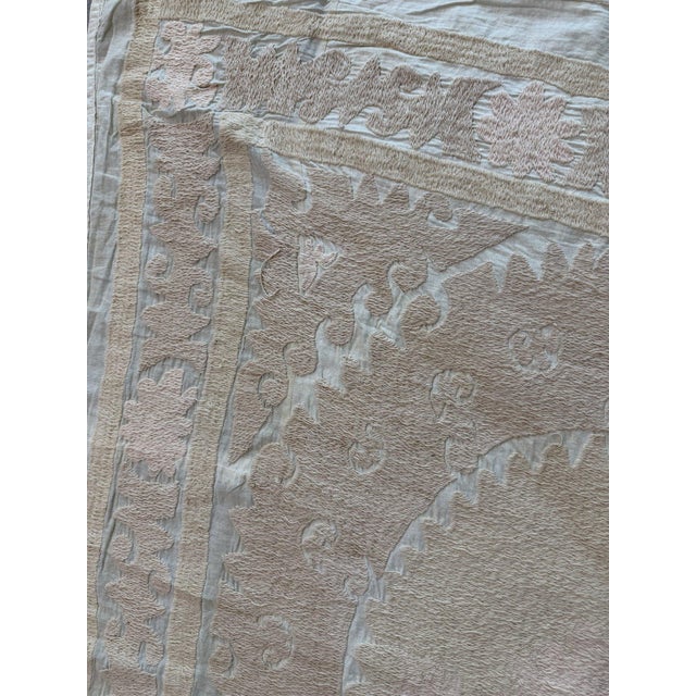 Tan Suzani Textile Wall Art - Neutral Tan Uzbek Embroidery 4'3'' X 4'3'' For Sale - Image 8 of 8
