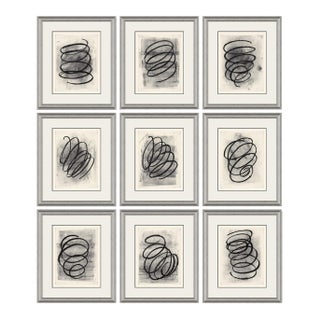 Black Swirl Framed Art Prints - Set of 9 by David Phoenix For Sale