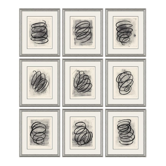 Black Swirl Framed Art Prints - Set of 9 by David Phoenix For Sale