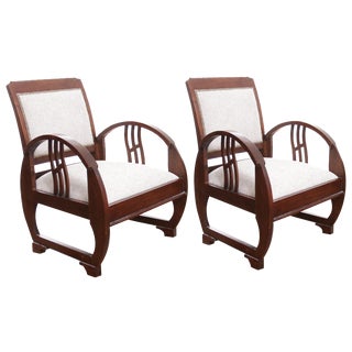 Set of Vintage French Art Deco Wooden Armchairs, 1930s For Sale