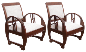 Set of Vintage French Art Deco Wooden Armchairs, 1930s