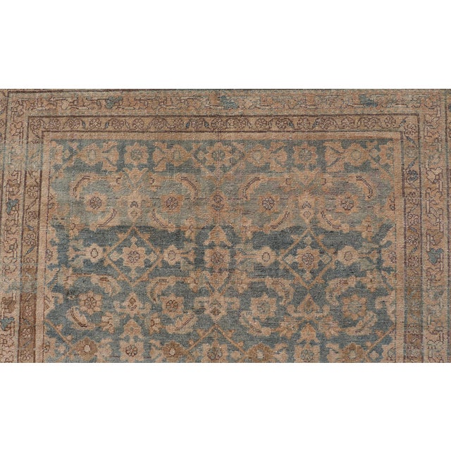Textile Antique Persian Hamadan Gallery Rug With Soft Blue Field and Allover Design For Sale - Image 7 of 13