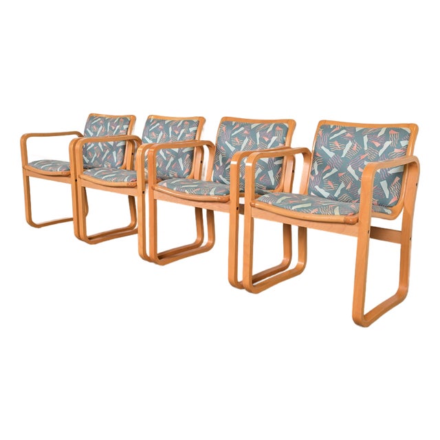 Loewenstein Modern Bent Beechwood Sled Leg Lounge Chairs, Set of Four For Sale