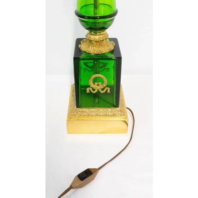 1960s Empire Style Glass and Brass Column Table Lamp, France, Set of 2 For Sale - Image 5 of 14