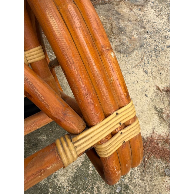Mid Century Paul Frankl Style Bent Rattan Bamboo Three Strand Pretzel Lounge Chair S Front For Sale - Image 9 of 12