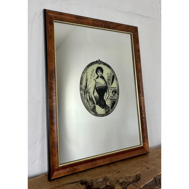 This beautiful antique mirror features an advertisement for the Perfecta Corset from the Peter Robinson department stores...
