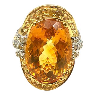Bochic "Orient" Vintage Yellow Sapphire, Citrine & Diamonds Set 18K Gold & Silver For Sale
