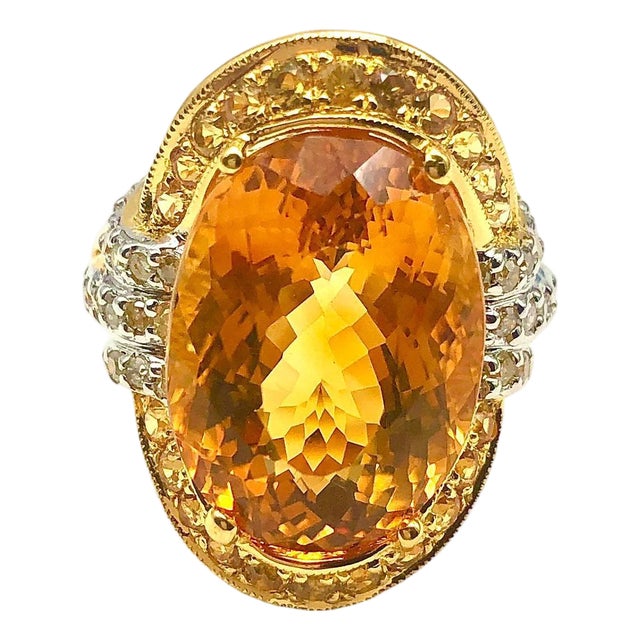 Bochic "Orient" Vintage Yellow Sapphire, Citrine & Diamonds Set 18K Gold & Silver For Sale