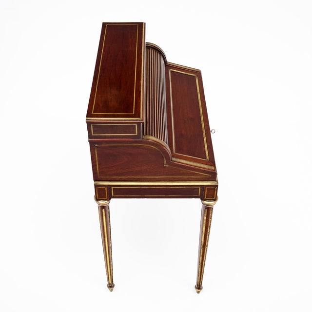 Brown French Louis XVI Mahogany and Gilt Brass Bureau À Cylindre, Circa 1880 For Sale - Image 8 of 9