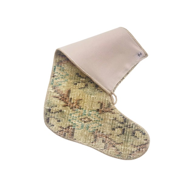 Textile Vintage Kilim Christmas Stocking, Sage Green Handwoven Wool Boho Xmas Decor, One of a Kind Turkish Rug Stocking, Rustic Holiday Gift For Sale - Image 7 of 7