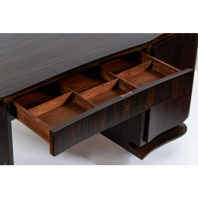 Wood Exceptional Antique Art Deco Large Macassar Ebony Wood Executive Desk For Sale - Image 7 of 13
