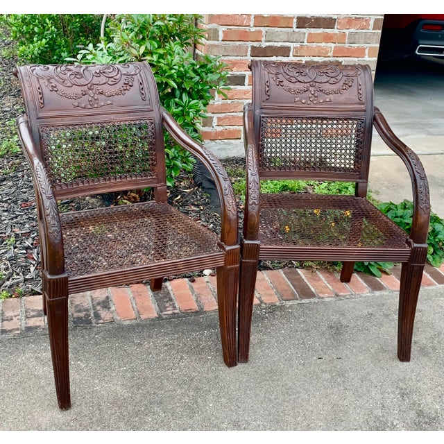 Chocolate Carved Mahogany and Cane Dining Chairs - A Pair For Sale - Image 8 of 8