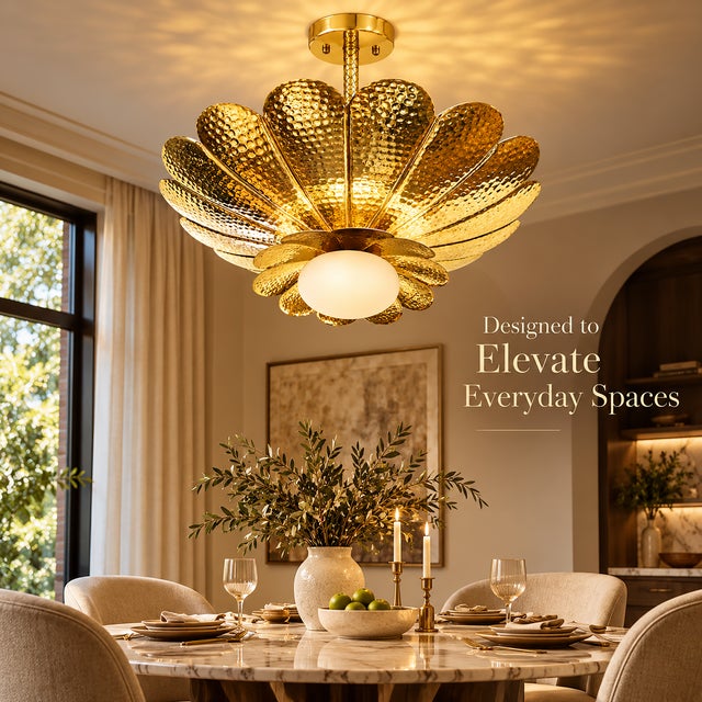Handmade Brass Flower Chandelier, Hammered Lotus Ceiling Light, Antique Brass Floral Pendant, Art Deco Luxury Ceiling Fixture 28 Inches For Sale - Image 9 of 14