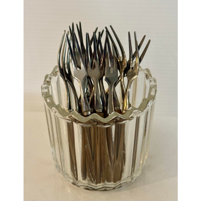 Vintage Japanese Mid-Century Stainless & Wood Cocktail Forks — Set of 12 For Sale - Image 10 of 12