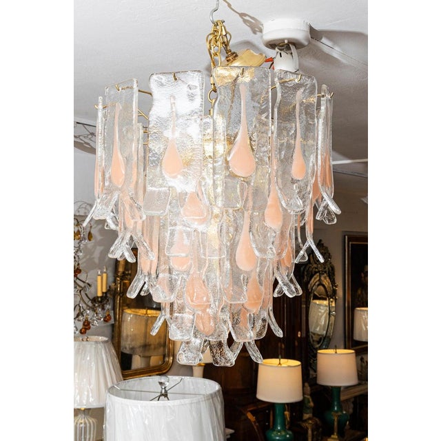 Murano Glass “Tronchi” Chandelier With Peachy Pink Inclusions For Sale - Image 4 of 6