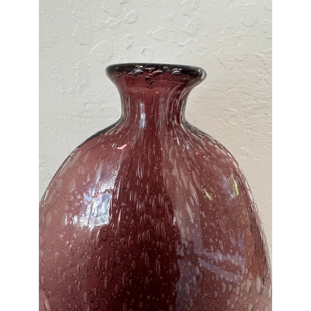 Amethyst Set of 3 Hand-Blown Controlled Bubble Glass Vases Amber Amethyst Green For Sale - Image 8 of 12